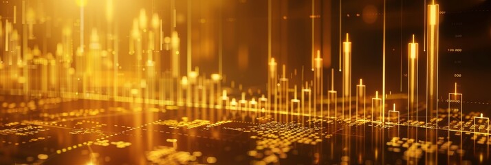 Business gold candlestick investment stock exchange wealth financial concept on 3d golden trade market background of growth finance chart success commercial graph diagram or savings trading value