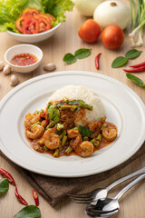 Savory Shrimp Dish with Rice and Fresh Vegetables