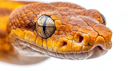 Fototapeta premium reptile python with sleek scales and hypnotic eyes resting on a white background, offering a close-up view of the detailed texture and wild beauty of this animal