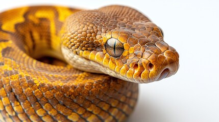 Fototapeta premium reptile python with sleek scales and hypnotic eyes resting on a white background, offering a close-up view of the detailed texture and wild beauty of this animal