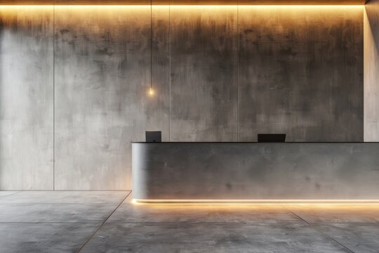 Empty concete wall mockup of reception architecture furniture building.
