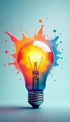 Vibrant Watercolor Explosion of Illumination on Calm Blue Background