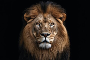 Fototapeta premium Majestic Lion Portrait Against a Black Background