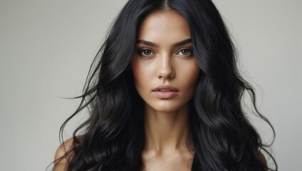 Fototapeta premium A woman with long black hair and a pale complexion