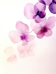 Beautiful translucent orchids in shades of pink and purple, white isolated background.