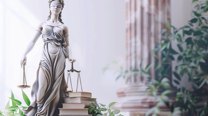 Fototapeta premium Elegant Frame Border Background Featuring Judge Concept with Lady Justice Statue and Legal Elements