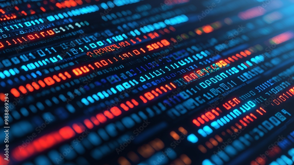 Poster abstract digital data code background with glowing colors