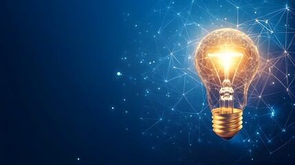 A Glowing Light Bulb with a Network of Interconnected Lines on a Blue Background