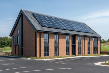 Naklejka premium Modern Brick Building with Solar Panels
