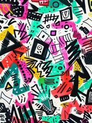 Obraz premium Vibrant Abstract Collage Art with Geometric Shapes and Bold Colors for Modern Design and Creative Inspiration