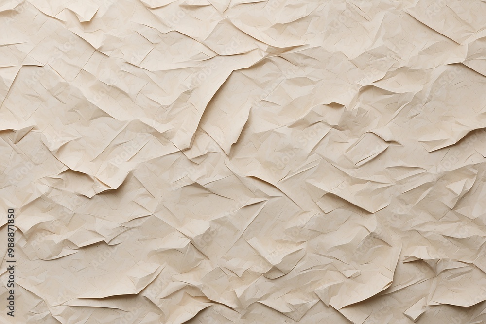Poster crumpled beige paper texture with abstract folds and shadows for background design