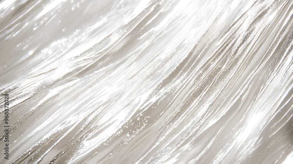 Poster Close-up of shiny silver abstract texture with flowing lines and soft highlights for design