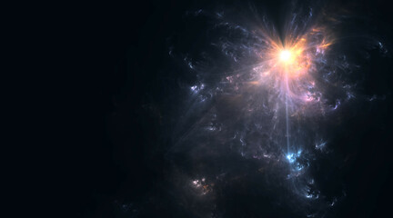 energievoll hell strahlender Stern im Universum, Weltall, Galaxie, funkeln, Sonne, Glühen, Glitzer, Cosmos, Wissenschaft, Forschung, Technik, Science Fiction, goldgelb, schwarz
