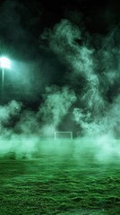 Dark green smoke background, toxic fog, stadium mist, green grass cloud, night soccer field, poison dust, floating sport, dirty transparent, quartz tones,