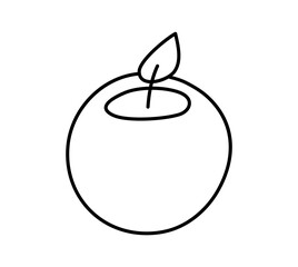 Doodle burning dopamine style outline shell candle. Hand drawn aesthetics line candlestick decor isolated on white background. Holiday, Valentines Day, Birthday, Christmas, church symbol. Vector