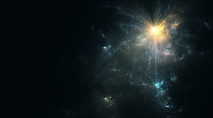 energievoll hell strahlender Stern im Universum, Weltall, Galaxie, funkeln, Sonne, Glühen, Glitzer, Cosmos, Wissenschaft, Forschung, Technik, Science Fiction, goldgelb, schwarz
