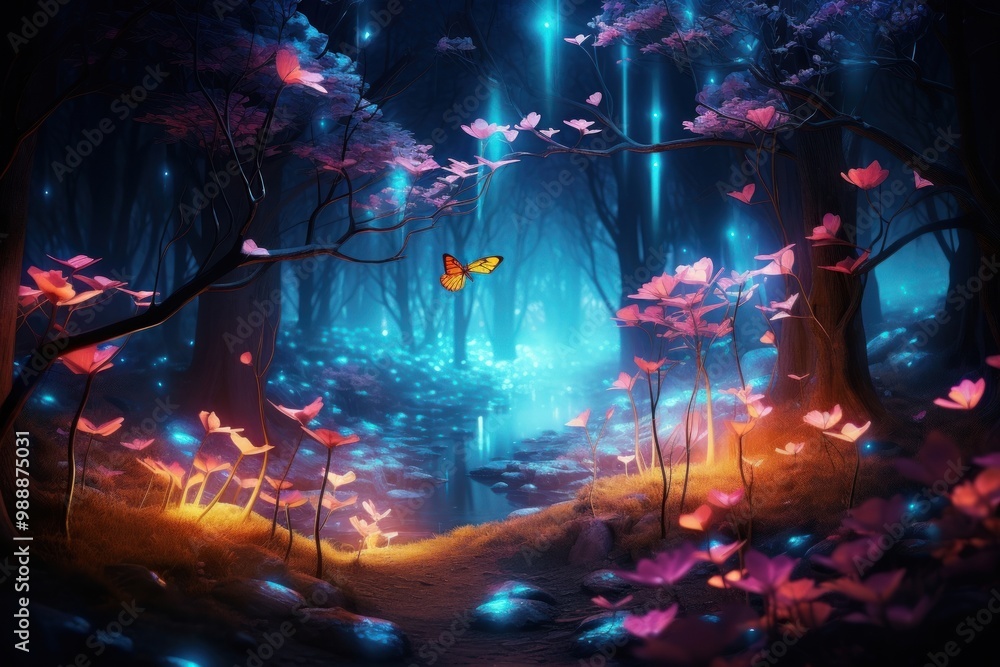 Canvas Prints Glowing forest outdoors nature illuminated.