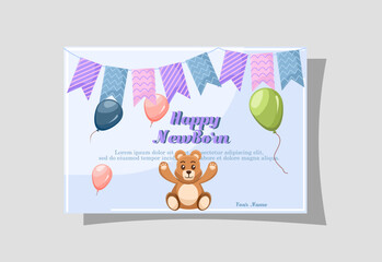 Flat illustration happy newborn baby brown bear