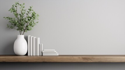 Minimalist Shelf Decor with Books and Plant Concept