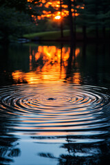Serene water reflections with rippling patterns on the sunset