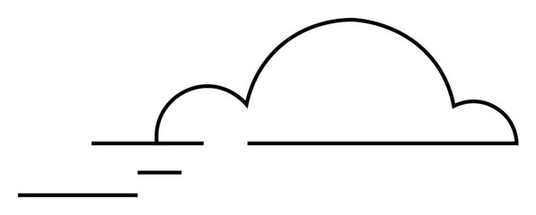 Outline of a cloud with horizontal wind streaks in minimalistic style. Ideal for weather apps, meteorology, environmental awareness, forecasts, and educational materials. Black and white lines. Simple