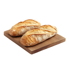 Naklejka premium Freshly baked artisan bread loaves on wooden cutting board