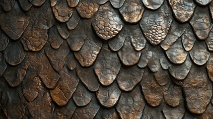 A close-up texture of overlapping, metallic-looking scales