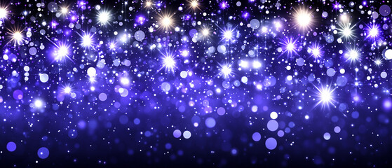 Obraz premium A mesmerizing background of sparkling stars and bokeh lights in deep purple hues, perfect for festive designs and creative projects.