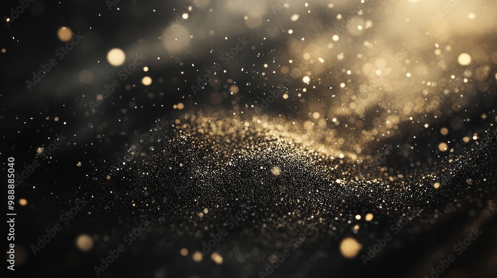 Poster dust particles float effortlessly in the air contrasting beautifully with a dark background