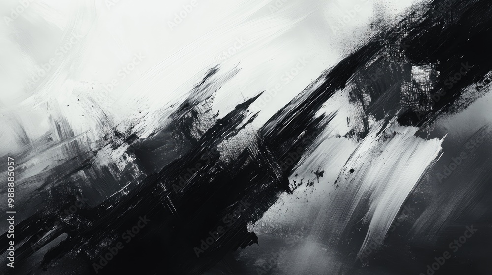 Poster monochrome abstract artwork featuring a blend of sharp strokes and soft blurs resulting in a captiva