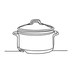 Slow cooker. Icon. Vector drawing. One line art. A simple drawing of a continuous line of a kitchen electric appliance. 