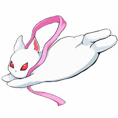 Obraz premium White rabbit on the moon, Easter bunny, flying rabbit, vector illustration