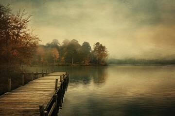 Naklejka premium Soft vintage lake landscape reflection outdoors nature.
