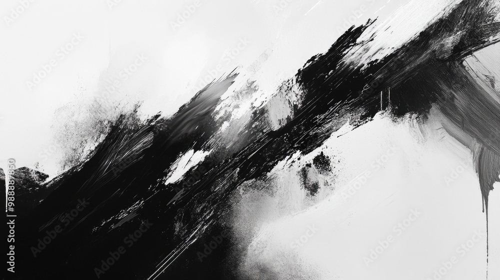 Poster monochrome abstract artwork featuring a blend of sharp strokes and soft blurs resulting in a captiva