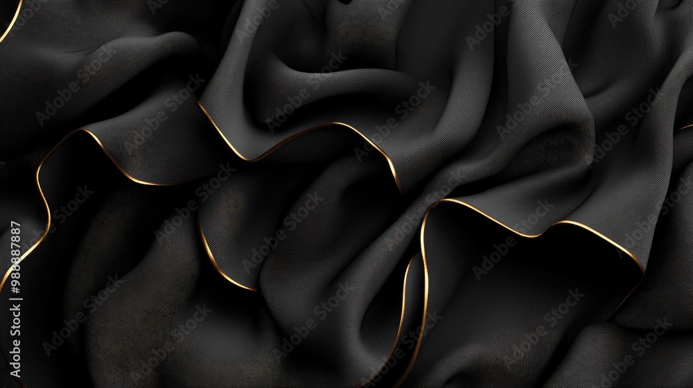 Poster 3d render of an abstract fashion background featuring fabric folds and layered floating black draper