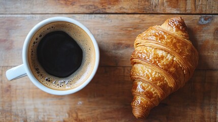 High-angle view of a freshly brewed cup of coffee with steam rising, showcasing the rich color and texture of the beverage.