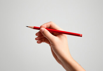 Hand holding a pencil on a white background
