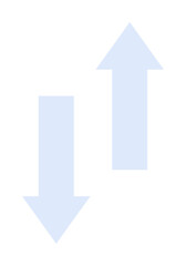 Two blue arrows, one pointing up and the other down, symbolize directional movement. Ideal for navigation, decision-making, charts, progress, and comparison. Minimalist and clean vector.