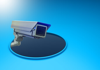 CCTV camera. Video surveillance equipment. CCTV technology. Surveillance camera on blue background....