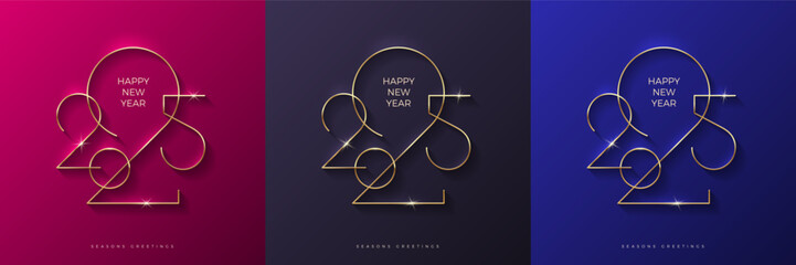 Set ot golden 2025 New Year logo. Holiday greeting card. Vector illustration. Holiday design for flyer, greeting card, invitation, calendar, etc. Vector illustration.