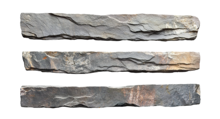 Set of large horizontal stone slabs, isolated on transparent cutout background