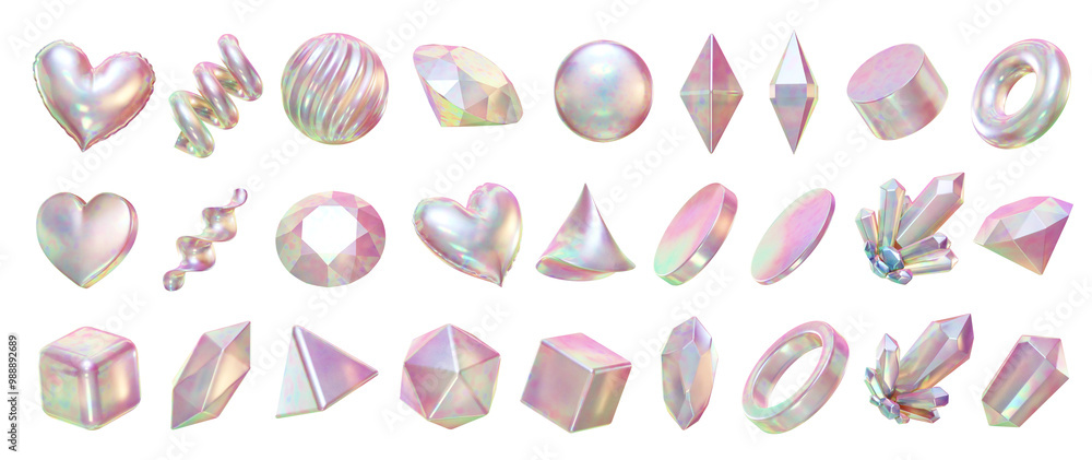 Poster holographic objects decoration set pack isolated background 3d rendering