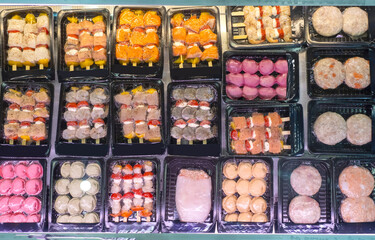 Semi-finished seafood products in vacuum packaging. Food from fish and shellfish. Concept is...