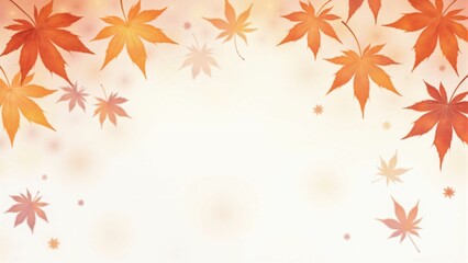 カエデ・紅葉した赤・緑・紫・オレンジの葉が白い背景の上に散らばって敷き詰められている水彩画風の手書き風のイラスト　A hand-drawn watercolor-style illustration of maple leaves in red, green, purple, and orange autumn colors scattered and spread across a white 