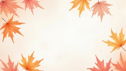 カエデ・紅葉した赤・緑・紫・オレンジの葉が白い背景の上に散らばって敷き詰められている水彩画風の手書き風のイラスト　A hand-drawn watercolor-style illustration of maple leaves in red, green, purple, and orange autumn colors scattered and spread across a white 