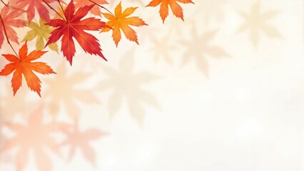 カエデ・紅葉した赤・緑・紫・オレンジの葉が白い背景の上に散らばって敷き詰められている水彩画風の手書き風のイラスト　A hand-drawn watercolor-style illustration of maple leaves in red, green, purple, and orange autumn colors scattered and spread across a white 