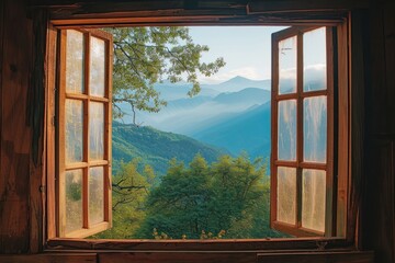 Window see mountain range architecture tranquility transparent.