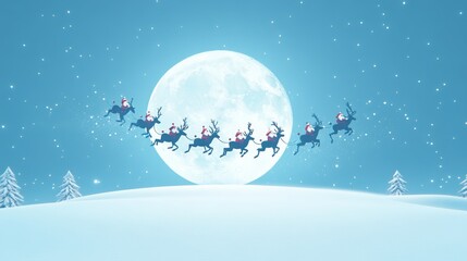 Naklejka premium magical christmas eve, santa flying with reindeer