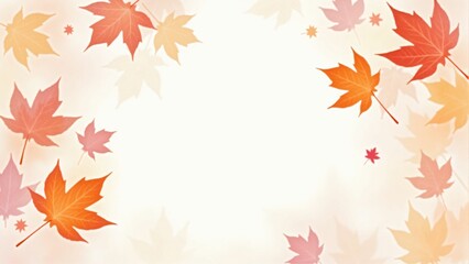 Obraz premium カエデ・紅葉した赤・緑・紫・オレンジの葉が白い背景の上に散らばって敷き詰められている水彩画風の手書き風のイラスト A hand-drawn watercolor-style illustration of maple leaves in red, green, purple, and orange autumn colors scattered and spread across a white 