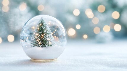 christmas snow globe, tree inside snowball with